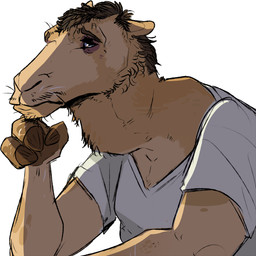 3_fingers anthro black_hair cheek_tuft clothing ears_back eyebrows facial_tuft fingers fur glistening glistening_eyes hair male mouth_closed narrowed_eyes neck_tuft pivoted_ears sad shirt simple_background solo t-shirt tan_body tan_ears tan_fur topwear tuft unsigned white_background white_clothing white_shirt white_t-shirt white_topwear swampjaws marco_(imperatorcaesar) camel camelid dromedary mammal 1:1
