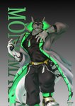 anthro claws clothing green_eyes hoodie jacket jewelry long_coat male muscular muscular_anthro muscular_male necklace pawpads red_sclera solo topwear zalekoto lifewonders live_a_hero monomasa canid canine canis domestic_dog husky mammal nordic_sled_dog spitz hi_res