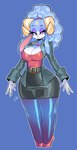 anthro belt big_breasts blue_background bottomwear breasts cleavage clothed clothing crescent_moon curled_horn female footwear high_heels horn jewelry looking_at_viewer moon necklace pencil_skirt secretary shoes simple_background skirt solo suit_jacket thick_thighs wide_hips jamoart sega sonic_dream_team sonic_the_hedgehog_(series) ariem_(sonic) bovid caprine mammal sheep 2024 absurd_res hi_res signature