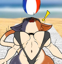 anthro ball beach bikini breasts brown_body clothed clothing female fur grey_body one-piece_swimsuit partially_clothed sand sea sling_bikini solo surprised swimwear thick_thighs two-piece_swimsuit water katarty8 epic_games fortnite meow_skulls domestic_cat felid feline felis mammal digital_media_(artwork) hi_res
