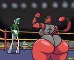 anthro big_breasts big_butt breasts butt cross-popping_vein female fighting_ring genitals green_body group huge_butt male muscular penis red_body tail thick_thighs trio kuge nintendo pokemon gallade gardevoir generation_3_pokemon generation_4_pokemon generation_7_pokemon incineroar pokemon_(species) hi_res