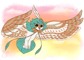 ambiguous_gender beak biped border brown_body brown_feathers brown_wings claws cloud eye_markings eyes_closed facial_markings feathered_wings feathers featureless_crotch feet feral flying green_body green_feathers green_tail grey_beak grey_body grey_feathers head_markings leaf loose_feather markings mask_(marking) midair multicolored_body multicolored_feathers multicolored_wings orange_body orange_feathers orange_markings plant pseudo_clothing sky smile solo spread_wings sunset tail tail_feathers talons tan_body tan_feathers tan_wings tendrils toe_claws toes toony white_body white_border white_feathers white_wings winged_arms wings cheezie nintendo pokemon avian bird decidueye elemental_creature flora_fauna generation_7_pokemon pokemon_(species) 2016 digital_drawing_(artwork) digital_media_(artwork) full-length_portrait hi_res portrait signature