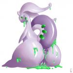 anus big_butt butt female genitals green_eyes huge_butt looking_back puffy_anus purple_body pussy rear_view simple_background sitting solo tail white_background siegerabbit nintendo pokemon generation_6_pokemon goodra pokemon_(species) 1:1