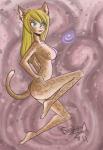 anthro blonde_hair breasts brown_body brown_fur female fur green_eyes hair magic nude pose raised_tail solo spots tail white_body white_fur raptor007 lalee felid mammal 2011 digital_media_(artwork) hi_res