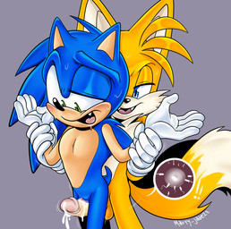 2_tails andromorph andromorph/male andromorph_penetrated anthro balls bedroom_eyes blue_body blue_eyes blue_fur blush blush_lines bodily_fluids clitoris clothing cum cum_from_penis cum_in_vagina cum_inside dipstick_tail duo erection fangs from_behind_position fur genital_fluids genitals gloves green_eyes handwear holding_arms holding_wrist humanoid_genitalia humanoid_penis impregnation impregnation_view intersex intersex/male intersex_penetrated looking_at_genitalia looking_at_penis looking_down male male_penetrating male_penetrating_andromorph male_penetrating_intersex markings mostly_nude multi_tail multicolored_tail narrowed_eyes open_mouth orange_body orange_fur ovum penetration penis seductive sex simple_background smile sperm_cell standing standing_sex sweat tail tail_markings tan_body teeth thigh_sex tongue vulva wrist_grab martyjade23 sega sonic_the_hedgehog_(series) miles_prower sonic_the_hedgehog canid canine eulipotyphlan fox hedgehog mammal digital_drawing_(artwork) digital_media_(artwork) hi_res