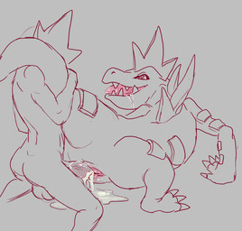3_toes animal_genitalia balls bestiality big_penis big_tongue bodily_fluids butt claws cloaca cloaca_juice cloaca_juice_on_penis cloacal cloacal_penetration cum cum_from_cloaca cum_in_cloaca cum_inside cum_pool cum_string drooling duo erection faceless_character faceless_human faceless_male feet female female_feral female_penetrated feral feral_penetrated from_behind_position genital_fluids genitals head_crest horizontal_cloaca human_on_feral human_penetrating human_penetrating_feral humanoid_genitalia humanoid_penis interspecies kneeling larger_female larger_feral larger_penetrated looking_back male male/female male_human male_penetrating male_penetrating_female nude nude_human nude_male penetration penile penile_penetration penis penis_in_cloaca pink_cloaca pink_eyes pink_tongue pupils quadruped saliva saliva_on_face saliva_on_tongue semi-anthro sex sharp_teeth size_difference smaller_human smaller_male snout tail tail_hug tapering_tail teeth thick_tail toe_claws toes tongue ungulatr nintendo pokemon crocodilian feraligatr generation_2_pokemon human mammal pokemon_(species) reptile scalie 2025 hi_res spot_color