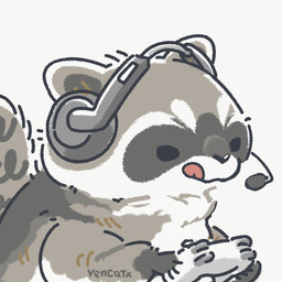biped black_eyes black_nose chibi controller dot_eyes electronics feral fur game_controller gaming grey_body grey_fur headphones playing_video_game simple_background simple_eyes solo tongue tongue_out white_body white_fur yencatx mammal procyonid raccoon 1:1 2021