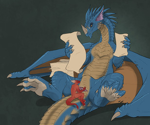 animal_genitalia anthro blue_body blue_scales claws cloaca countershade_torso countershading duo erection extreme_size_difference eyewear female feral finger_claws genitals glasses larger_female larger_feral long_neck male male/female male_on_feral membrane_(anatomy) membranous_wings nose_spike paper penis red_body red_scales scales size_difference smaller_anthro smaller_male snout spread_cloaca spread_legs spreading tail tan_body tan_scales thick_tail toe_claws wings yellow_eyes flamespitter dungeons_and_dragons european_mythology hasbro mythology wizards_of_the_coast blue_dragon_(dnd) dragon dragon_(dnd) dragonborn_(dnd) mythological_creature mythological_scalie scalie western_dragon 2025 hi_res