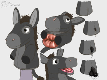 anal anal_fisting anal_fluids anal_penetration anthro anus balls black_balls black_penis bodily_fluids brown_mane equine_anus equine_balls fisting fur genitals grey_body grey_fur hand_puppet legless looking_at_viewer male mane mouth_closed open_mouth penetration penis pink_anus pink_mouth pink_nostrils pink_tongue puppet saliva simple_background solo spread_anus spreading tail tongue zipper monocerus animate_inanimate asinus donkey equid equine mammal absurd_res hi_res