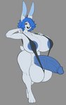 3_toes 5_fingers anthro areola balls big_balls big_breasts big_penis bikini biped black_clothing black_swimwear black_topwear blue_areola blue_hair blue_inner_ear blue_penis breasts buckteeth clothed clothing crossgender curvy_figure erection feet fingers front_view fur genitals grey_background gynomorph hair hair_over_eye huge_balls huge_breasts huge_penis humanoid_genitalia humanoid_hands humanoid_penis hyper hyper_genitalia hyper_penis ineffective_clothing inner_ear_fluff intersex looking_at_viewer monotone_body monotone_fur monotone_hair mtg_crossgender mti_crossgender nipple_outline one-piece_swimsuit one_eye_obstructed open_mouth open_smile penis short_hair short_tail simple_background skimpy sling_bikini smile solo standing swimwear tail teeth three-quarter_view toes topwear tuft two-piece_swimsuit vein veiny_penis white_body white_fur white_inner_ear_fluff wide_hips yellow_eyes bunybunyboi john_(bunybunyboi) lagomorph leporid mammal rabbit absurd_res full-length_portrait hi_res portrait