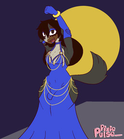 animal_genitalia anthro arms_above_head balls_outline brown_hair bulge clothed clothing crossdressing detailed_bulge eyeshadow femboy genital_outline genitals hair lipstick looking_at_viewer makeup male sheath sheath_bulge small_waist solo thick_thighs pixiepulse hollow_hip_backless_chain_dress dave_(swissy) bernese_mountain_dog canid canine canis domestic_dog mammal molosser mountain_dog swiss_mountain_dog