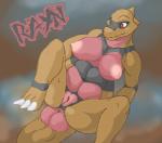 anthro anus big_breasts breasts female genitals nipples non-mammal_breasts non-mammal_nipples pokemorph presenting pussy solo kaivolate raptorkou nintendo pokemon crocodilian generation_5_pokemon krokorok pokemon_(species) reptile scalie low_res