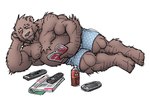 anthro arm_hair armpit_hair beverage black_nose body_hair book bottle boxers_(clothing) boxers_only brown_body brown_fur chest_tuft clothed clothing container controller electronics eyes_closed fur game_console handheld handheld_console humanoid_hands kemono leg_hair lying male moobs nipples on_side overweight overweight_anthro overweight_male playstation_console psp_console reading remote_control simple_background solo topless tuft tv_remote underwear underwear_only white_background wireless_controller yuuki-abe playstation playstation_portable sony_corporation sony_interactive_entertainment bear mammal 2008 low_res