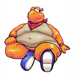anthro arm_support belly belly_overhang belly_peeking_out big_belly big_moobs blush blush_lines bodily_fluids bottomless chubby_cheeks clothed clothing fat_arms footwear front_view hand_on_leg huge_thighs kerchief looking_away male moobs navel_outline neckerchief neckwear obese obese_anthro obese_male orange_body overweight overweight_anthro overweight_male shirt shoes shy simple_background sitting solo sweat sweatdrop sweaty_arms sweaty_belly sweaty_face sweaty_legs sweaty_thighs tank_top thick_thighs topwear white_background wristband noctoon mario_bros nintendo paper_mario kooper koopa koopa_troopa reptile scalie tortoise turtle 2019 digital_drawing_(artwork) digital_media_(artwork) full-length_portrait hi_res portrait signature