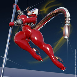 anthro female latex latex_body latex_skin pole red_body red_skin solo stripper_pole tail idsaybucketsofart mythology salamander-14 cyber_dragon dragon mythological_creature mythological_scalie scalie 1:1 3d_(artwork) digital_media_(artwork) hi_res