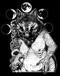 anthro bared_teeth black_and_white breasts canid canine canis canisovis claws female flower fur fur_growth growth hi_res looking_at_viewer mammal mane mature_female mid_transformation monochrome moon multi_breast multinip mythological_canine mythological_creature mythology navel plant sharp_teeth slightly_chubby snarling solo stretch_marks teeth transformation were werecanid werecanine werewolf wolf