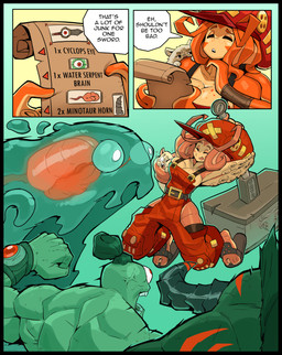1_eye 6_arms apron belt big_breasts black_border blep bodily_fluids border bracelet brain breasts button_(fastener) clothed clothing dialogue eyebrows eyes_closed feet female feral fist footwear freckles fur green_body green_fur green_skin group hair hair_bun hammer headgear headwear holding_character holding_object horn humanoid_feet jewelry male melee_weapon membrane_(anatomy) multi_arm multi_limb noseless open_mouth orange_body orange_skin orange_tentacles organs plantigrade pouch_(clothing) pseudo_hair raised_eyebrow red_eyes sandals scared shoes smile speech_bubble sword tears tentacle_hair tentacles text toes tongue tongue_out tools translucent translucent_body water weapon webbed_feet whiskers white_body white_fur wide_hips ceehaz european_mythology greek_mythology mythology hama_(ceehaz) michael_(ceehaz) animal_humanoid aquatic aquatic_humanoid bovid bovine cephalopod cephalopod_humanoid cyclops felid feline felis humanoid mammal minotaur mollusk mollusk_humanoid octopus_humanoid reptile scalie sea_serpent 2020 absurd_res comic english_text hi_res