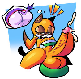 anthro balls big_balls big_butt big_penis blue_eyes bodily_fluids breasts brown_body brown_fur brown_nipples butt cleavage clothed clothing crop_top cum daydream duo ejaculation erection female fur genital_fluids genitals gynomorph huge_balls huge_penis intersex nipples penis shirt squinted_eyes tail thought_bubble topwear vein veiny_penis sabs sega sonic_the_hedgehog_(series) blaze_the_cat marine_the_raccoon domestic_cat felid feline felis mammal procyonid raccoon