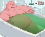 anthro bathing bathtub belly blush humanoid_hands kemono leaning_on_edge male moobs navel nipples overweight overweight_male pink_body sitting solo water aqui paqaaqap domestic_pig mammal suid suine sus_(pig) 2022