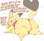 anthro big_butt breasts butt female huge_butt huge_hips huge_thighs kerchief lying on_front overweight overweight_anthro overweight_female side_boob solo thick_thighs wide_hips yellow_body garuda_six nintendo pokemon pokemon_mystery_dungeon spike_chunsoft generation_1_pokemon pikachu pokemon_(species) hi_res