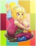 anthro areola breasts clothing female leg_warmers legwear nipples solo torn_clothing wardrobe_malfunction goatmystic animal_crossing nintendo isabelle_(animal_crossing) canid canine canis domestic_dog mammal shih_tzu toy_dog