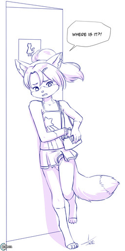 adolescent anthro bangs biped bottomwear bulge clothed clothing crossdressing dialogue digitigrade femboy footwear hair irregular_speech_bubble looking_at_viewer male short_hair skirt socks solo text toeless_footwear toeless_socks young young_anthro young_male aogami chirmaya samantha_(chirmaya) canid canine fox mammal 2020 absurd_res black_and_white dated digital_drawing_(artwork) digital_media_(artwork) english_text hi_res line_art monochrome shaded shaded_line_art simple_shading