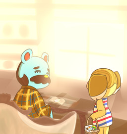 4_fingers anthro basket bent_arm blonde_hair blue_body blue_fur book brown_clothing brown_eyebrows brown_facial_hair brown_hair brown_mustache brown_shirt brown_topwear clothed clothed_anthro clothed_female clothed_male clothing container dress duo easter_basket easter_egg eyebrows eyelashes eyes_closed facial_hair female female_anthro fingers fur furniture hair holding_basket holding_container holding_easter_basket holding_object holidays inside light male male_anthro morning mustache on_sofa open_book pattern_clothing pattern_dress pattern_shirt pattern_topwear pink_nose plaid plaid_clothing plaid_shirt plaid_topwear red_inner_ear shirt short_hair sitting sitting_on_sofa sofa standing striped_clothing striped_dress stripes sunlight table tan_sofa tan_wall topwear wall_(structure) white_clothing white_dress window yellow_body yellow_fur yellow_nose cookieboy011 animal_crossing easter nintendo alice_(animal_crossing) beardo_(animal_crossing) bear koala mammal marsupial vombatiform 2021 colored digital_drawing_(artwork) digital_media_(artwork) english_description lighting shaded story story_in_description