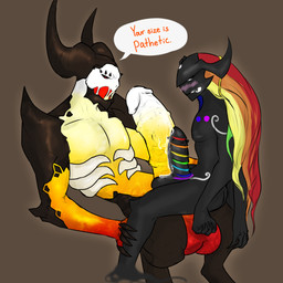 balls big_balls big_penis black_body black_skin bodily_fluids comparing comparing_penis duo excessive_genital_fluids excessive_precum frottage genital_fluids genitals hair horn huge_balls huge_penis humanoid_genitalia humanoid_penis hyper hyper_balls hyper_genitalia hyper_penis male male/male multicolored_hair not_furry penile penis penis_size_difference penises_touching precum rainbow rainbow_hair sex size_difference thick_penis vein veiny_penis thedivinetemple damos_(himeros) molo_(himeros) demon 1:1 2017 hi_res