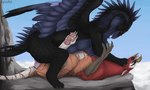 anal anal_penetration beak black_body black_claws black_fur blue_body blue_fur claws duo erection feathers feet feral fur genitals knot male male/male pawpads penetration penis pink_knot pink_pawpads pink_penis red_body red_feathers red_fur talons toes white_claws kehreazerith mythology aterius_(kehreazerith) avian bird corvid gryphon hybrid mythological_avian mythological_creature oscine passerine absurd_res hi_res