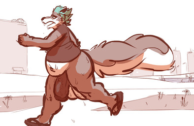 anthro balls belly big_balls big_butt big_penis big_tail bodily_fluids bottomless butt city cityscape clothed clothing flaccid fluffy fluffy_tail flustered footwear genitals hair huge_balls huge_penis male overweight overweight_male park pear-shaped_figure penis running shirt shirt_only shoes solo sweat sweaty_balls sweaty_genitalia sweaty_penis t-shirt t-shirt_only tail thick_penis thick_thighs topwear topwear_only vein veiny_penis wide_hips joebluefox joe_(joebluefox) canid canine fox mammal sketch