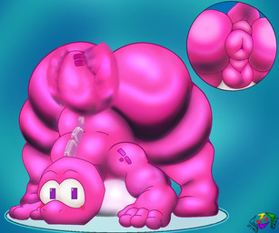anthro anus backsack balls big_butt blush butt genitals male pink_body solo zymbeaky gameoverse glitch_productions gobbles_(gameoverse) dinosaur prehistoric_species reptile scalie 2026 6:5