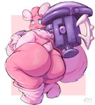 anthro big_breasts big_butt blue_eyes breasts butt curvy_figure eyebrows female fusion hammer holding_hammer holding_object holding_tool huge_breasts huge_butt looking_at_viewer looking_back obese open_mouth overweight pink_body pokemon_fusion pupils short_stack solo standing thick_eyebrows thick_thighs tools voluptuous white_pupils lightmizano nintendo pokemon generation_4_pokemon generation_9_pokemon hybrid lopunny pokemon_(species) tinkaton hi_res