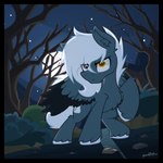 black_border border equid equine fan_character feral forest hasbro hi_res horse male mammal moon my_little_pony mythological_creature mythological_equine mythology night pegasus plant pony sherathoz solo tagme tree wings