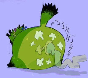 anal_inflation antennae_(anatomy) anthro big_tail black_ears black_fur_markings black_paws black_snout blue_antennae blush blush_lines body_inflation bottomless bottomless_anthro bottomless_female breasts butt closed_frown clothed clothing countershade_butt countershading female frown fur glistening glistening_body glistening_skin green_body green_fur hose hose_in_butt hose_inflation huge_tail hyper_pear inflation monobutt monobutt_expansion mouth_closed nozzle nozzle_(valve) nozzle_in_use nozzle_on_anus onomatopoeia overweight overweight_anthro overweight_female purple_background purple_eyelids rear_view sharp_teeth simple_background small_breasts solo sound_effects spots spread_legs spreading tail teeth text thick_thighs tube_in_ass yellow_body yellow_countershading yellow_fur yellow_inner_ear yellow_spots yellow_teeth snunkies fox_alien_(snunkies) unnamed_character alien canid canine fox hybrid mammal 2025 hi_res