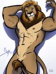 abs anthro biceps convenient_censorship genitals male muscular muscular_anthro muscular_male nipples nude pecs penis penis_base simple_background solo tail tail_censorship tan_body white_background bgn byron_(bgn) felid lion mammal pantherine 2017
