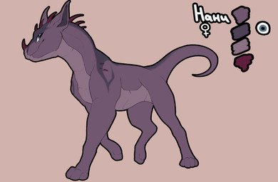 blue_eyes color_swatch facial_horn female female_symbol feral gender_symbol head_spikes horn long_tail neck_spikes nose_horn paws pink_background purple_body quadruped side_view simple_background solo spikes spikes_(anatomy) standing symbol tail text walking shyryp mythology nani_(shyryp) canid canine canis domestic_dog dragon hybrid mammal mythological_creature mythological_scalie scalie absurd_res digital_media_(artwork) hi_res model_sheet russian_text translated