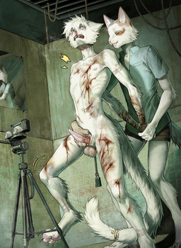 abuse animal_genitalia animal_penis anthro arm_grab asphyxiation ball_bondage ball_stretcher balls biped blood bodily_fluids bound camera cheek_tuft claws clothed clothing cock_and_ball_torture crying digitigrade duo emanata erection erotic_asphyxiation eye_roll facial_tuft front_view frown fully_clothed genital_fluids genital_torture genitals gore gore_focus head_tuft inside male male/male mirror mutilation navel neck_tied nipples nude open_mouth pain pawpads penis pink_nose precum pupils reach_around recording restrained restrained_arms rope sheath sheath_play shirt skinny skinny_anthro skinny_male slit_pupils smile snout standing tail tears tears_of_pain teeth toe_claws topwear torture tuft whiskers white_body wishbone_mouth wounded frank-79 alexis_(hacken) domestic_cat felid feline felis mammal 2023 detailed hi_res