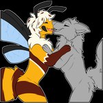 antennae_(anatomy) duo eyes_closed insect_wings kiss_on_lips kissing telegram_sticker toony wings yellow_body symrea animal_humanoid arthropod arthropod_humanoid bee canid canine humanoid hymenopteran insect insect_humanoid mammal 1:1 alpha_channel