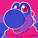 1:1 2021 ambiguous_gender anthro bisexual_pride_colors bust_portrait clip_studio_paint_(artwork) clothed clothing cloudpie conditional_dnp digital_drawing_(artwork) digital_media_(artwork) head_spikes hoodie icon lgbt_pride lgbt_pride_month looking_at_viewer mario_bros nintendo open_mouth open_smile outline portrait pride_color_background pride_colors restricted_palette simple_background smile snout solo spikes spikes_(anatomy) topwear white_outline yoshi