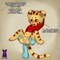 anthro balls_blush belly belly_blush blush blush_lines body_blush clothing fluid-body fluid_on_butt genitals jacket liquid male male/male nude penis penis_blush small_penis solo tail text topwear young rfrostp daniel_tiger's_neighborhood daniel_tiger felid mammal pantherine tiger 1:1 english_text hi_res