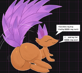 ambiguous_gender big_butt big_tail butt butt_focus eyes_closed feral fluffy fluffy_tail fur orange_body orange_fur shaking_butt smile solo swishing_tail tail tail_motion twistednature deltarune undertale_(series) canid canine fox mammal netskie hi_res