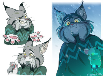 4_fingers anthro claws clothing fingers fur gesture grey_body grey_fur male multiple_poses outside pawpads paws pink_pawpads pose shrug smile solo sweater teeth topwear zesik2626 disney zootopia pawbert_lynxley canada_lynx felid feline lynx mammal