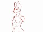 2_missing_limbs amputee anthro belly breasts cleavage clothed clothing disability double_amputee female fur looking_back missing_all_arms missing_arm navel nude smile solo beardsoffire canid canine canis mammal wolf 2016 2d_animation 4:3 animated short_playtime