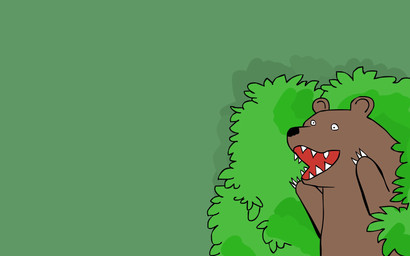 ambiguous_gender black_nose brown_body brown_fur fur open_mouth outside plant shrub solo unknown_artist bear mammal 16:10 hi_res source_request wallpaper widescreen