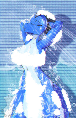 anthro bathing bathroom blue_body blue_scales blue_skin breasts bubble convenient_censorship eyes_closed female hands_behind_head inside non-mammal_breasts nude scales scutes shower showering smile soap_bubbles solo suds tail text tile tile_wall wall_(structure) water justathereptile june_(justathereptile) komodo_dragon lizard monitor_lizard reptile scalie 2021 digital_media_(artwork) english_text hi_res watermark herm_(lore) intersex_(lore)
