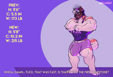 abstract_background anthro arm_tuft barefoot big_bulge black_hair bottomwear brown_body brown_ears brown_face brown_fur bulge clothed clothed_anthro clothed_male clothing countershading dialogue elbow_tuft erection erection_under_clothing eyes_closed eyewear fake_screencap feet fully_clothed fully_clothed_anthro fully_clothed_male fur glasses growth hair hand_on_hip hand_on_own_hip huge_bulge male male_anthro multicolored_body multicolored_fur multicolored_hair muscle_growth muscular muscular_anthro muscular_male onomatopoeia open_mouth open_smile orange_body orange_fur orange_tail purple_background purple_bottomwear purple_clothing purple_shirt purple_shorts purple_tank_top purple_topwear shirt shorts simple_background smile snapping_fingers solo sound_effects standing tail talking_to_viewer tan_body tan_countershading tan_fur tan_tail tank_top teeth tenting text text_on_clothing text_on_shirt text_on_topwear topwear tuft two_tone_body two_tone_fur two_tone_hair two_tone_tail white_hair melaisen bau_(melaisen) akita american_akita canid canine canis domestic_dog mammal spitz 2023 absurd_res artist_name comic digital_drawing_(artwork) digital_media_(artwork) english_text full-length_portrait hi_res one_panel_comic portrait purple_theme