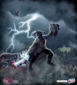 anthro blood blood_from_mouth blood_in_mouth blood_on_clothing blood_on_face blood_on_hand blood_splatter bodily_fluids clothed clothing fully_clothed gore headless knight raining solo standing warrior xpuppykittyzx monster 2025 hi_res