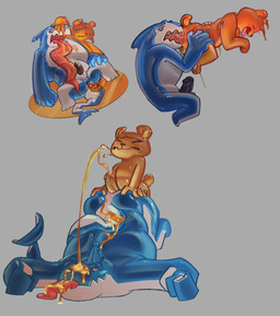 anal anthro balls bodily_fluids colored_cum cum cum_on_face cumshot duo ejaculation erection food genital_fluids genitals humanoid_genitalia licking_cum long_tongue male male/male nude open_mouth oral orgasm penetration penile penis penis_on_ass rimming sex tongue tongue_out unusual_bodily_fluids unusual_cum unusual_genital_fluids naughty_ferret bear elemental_creature fish food_creature humanoid mammal marine shark hi_res