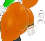 anthro belly big_belly big_butt blush blush_lines bodily_fluids bottomless butt butt_shot clothed clothing container cup diarrhea duo feces feces_in_cup female fur green_clothing green_sweater green_topwear hands_on_stomach holding_stomach looking_at_another male onomatopoeia orange_body orange_fur overweight pooping pooping_in_container simple_background sound_effects sweat sweatdrop sweater tail text thick_thighs topwear white_background wide_hips hguy44 aeris_(hguy44) canid canine fox mammal unknown_species character_request digital_drawing_(artwork) digital_media_(artwork) partially_colored sketch source_request unfinished