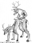 animal_genitalia animal_penis anthro antlers ass_up backsack balls butt cervine_genitalia cervine_penis duo erection genitals hooves horn imminent_anal imminent_sex male male/male nude penis raised_tail sex smile tail blackteagan deer mammal 2004 monochrome